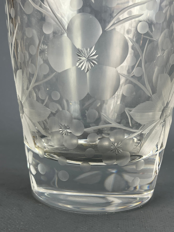 Vaso cristallo decoro floreale inciso
