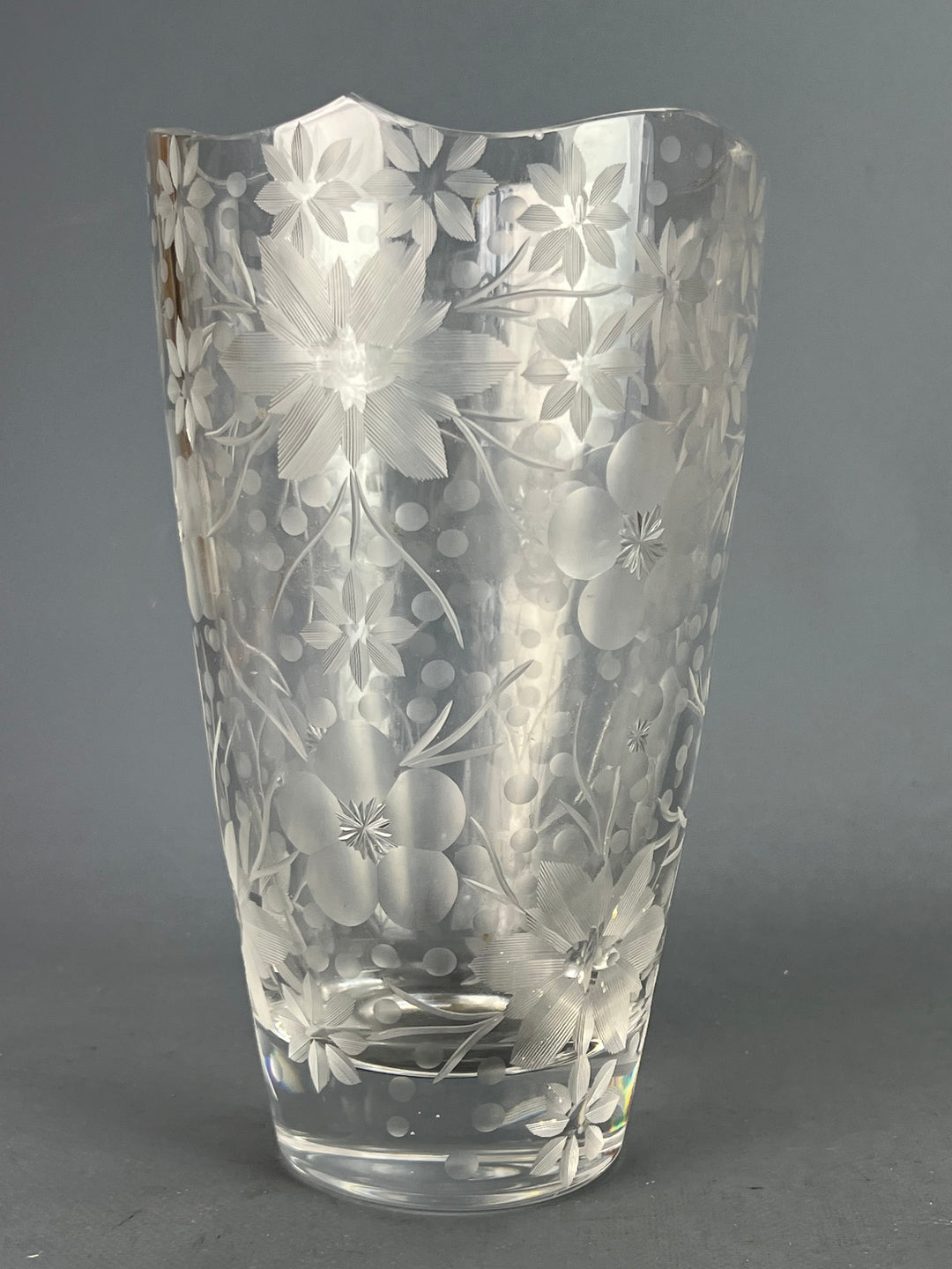 Vaso cristallo decoro floreale inciso