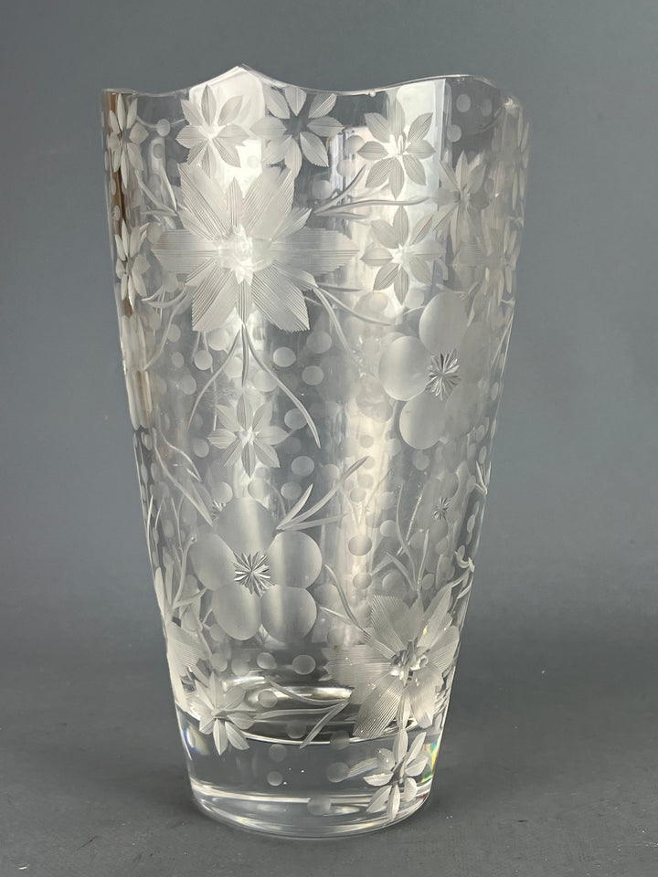 Vaso cristallo decoro floreale inciso