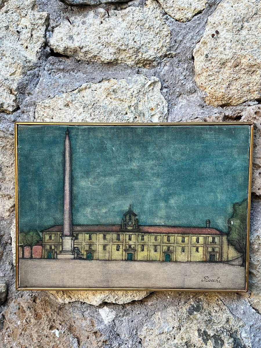 Quadro in tecnica mista realizzato dall'artista Rocchi con raffigurato l'obelisco lateranense presente a Roma. Questo quadro cattura con eleganza l'obelisco che si erge maestoso di fronte all'architettura classica di uno degli edifici emblematici della città. La tavolozza di colori utilizzata, dominata da toni verdi e terrosi, contribuisce a creare un'atmosfera serena e riflessiva, perfetta per qualsiasi ambiente.
Misure 36x26 cm