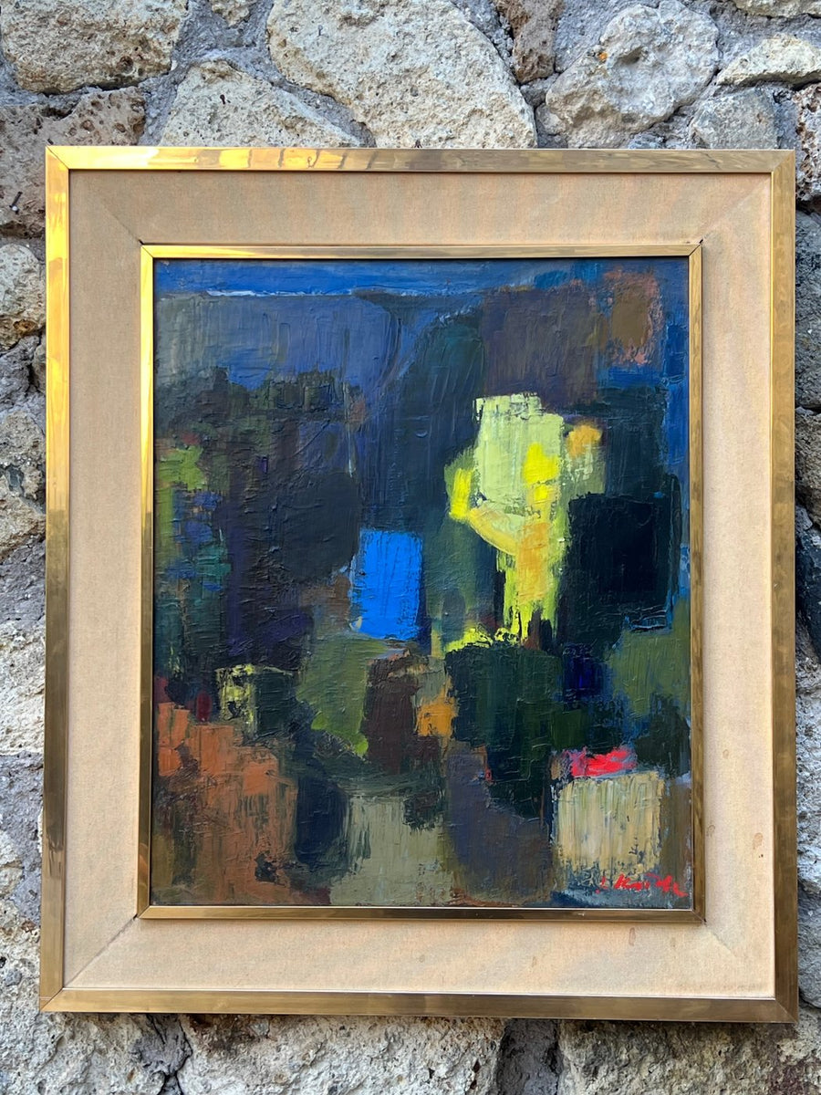 Il quadro, firmato L. Rossi, presenta una composizione densa di forme e colori, con sfumature di blu profondo, giallo vibrante e tocchi di rosso, tutti sapientemente bilanciati per creare un impatto visivo immediato. La texture pesante e le pennellate audaci aggiungono profondità e movimento, evocando emozioni intense.
Questa opera è un esemplare eccellente per gli amanti dell'arte astratta e farebbe una dichiarazione audace in qualsiasi collezione.
Misure 68,5x79,5 con cornice, solo tela 52x62 cm