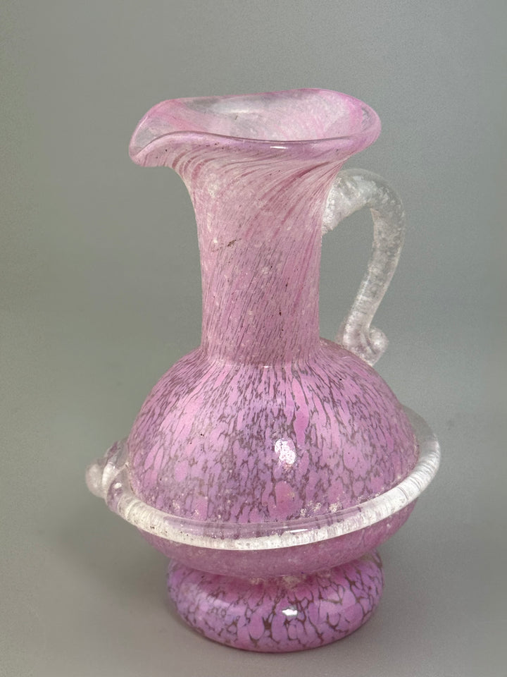 Vasetto in vetro di Murano rosa con manico vintage
