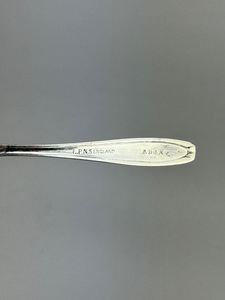 Burriera inglese vintage in vetro e silverplate con coltello