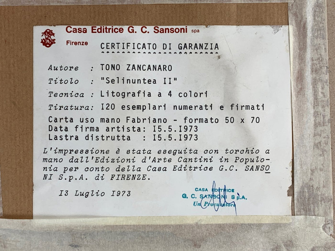 Litografia Tono Zancanaro "Selinuntea II"