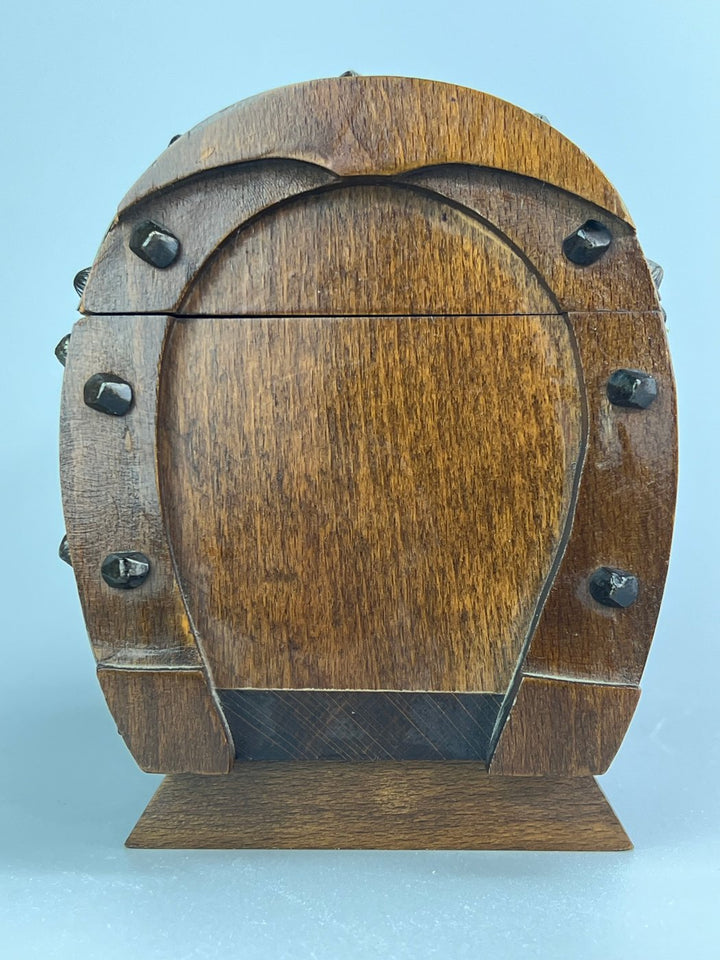 Bauletto vintage in legno e metallo con interno in velluto rosso