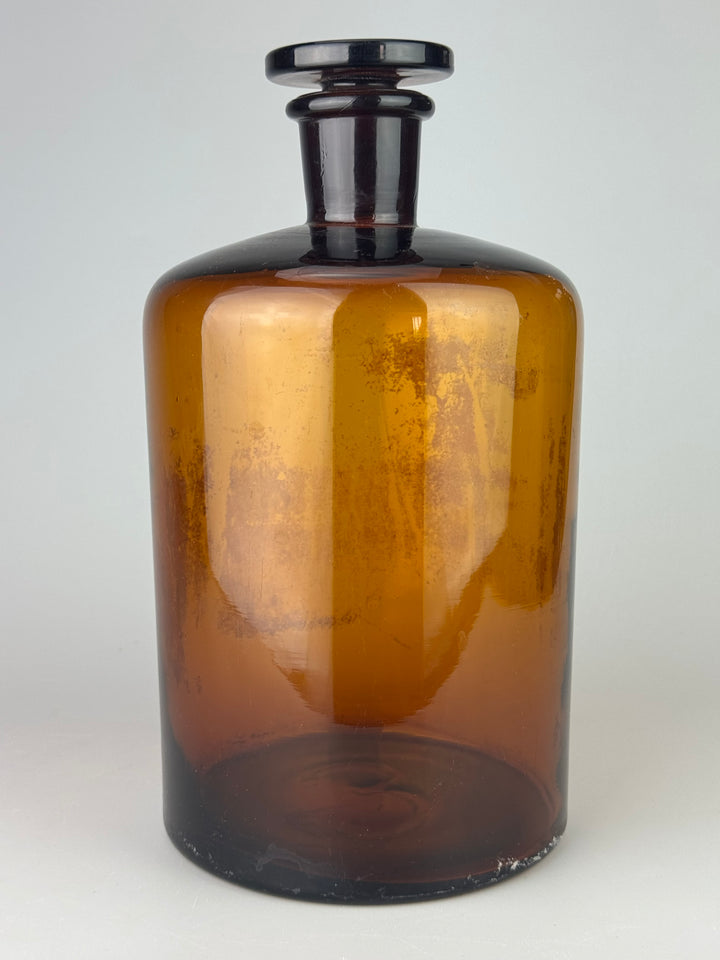 Bottiglia da farmacia vintage in vetro ambrato con tappo – 27 cm