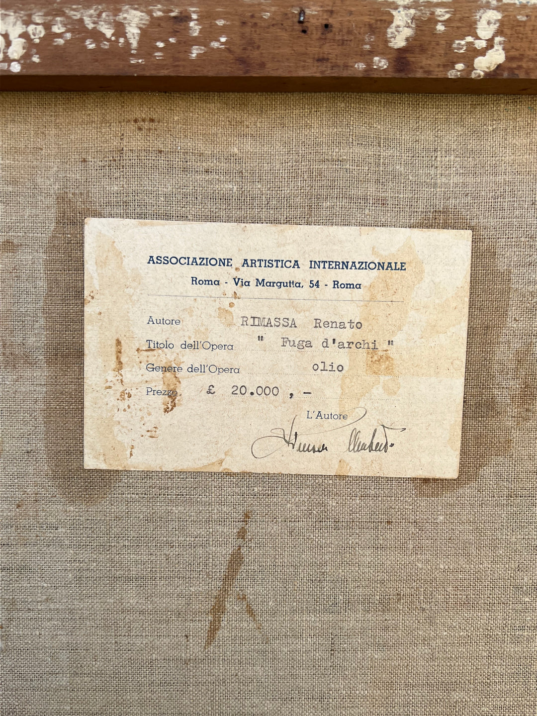 Quadro olio su tela Renato Rimassa, Fuga d’Archi (1958)