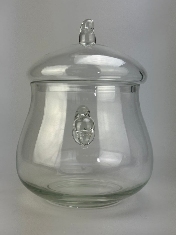 Ciotola vintage da punch in vetro con coperchio e mestolo