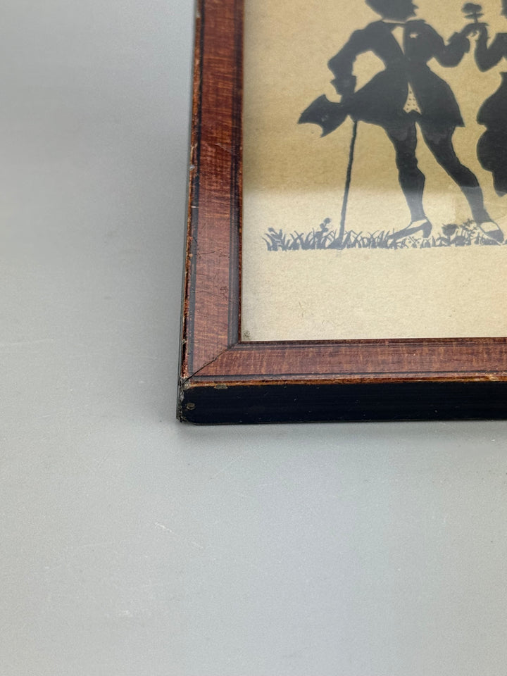 Quadretto silhouette coppia in stile vittoriano penna su carta con cornice in legno