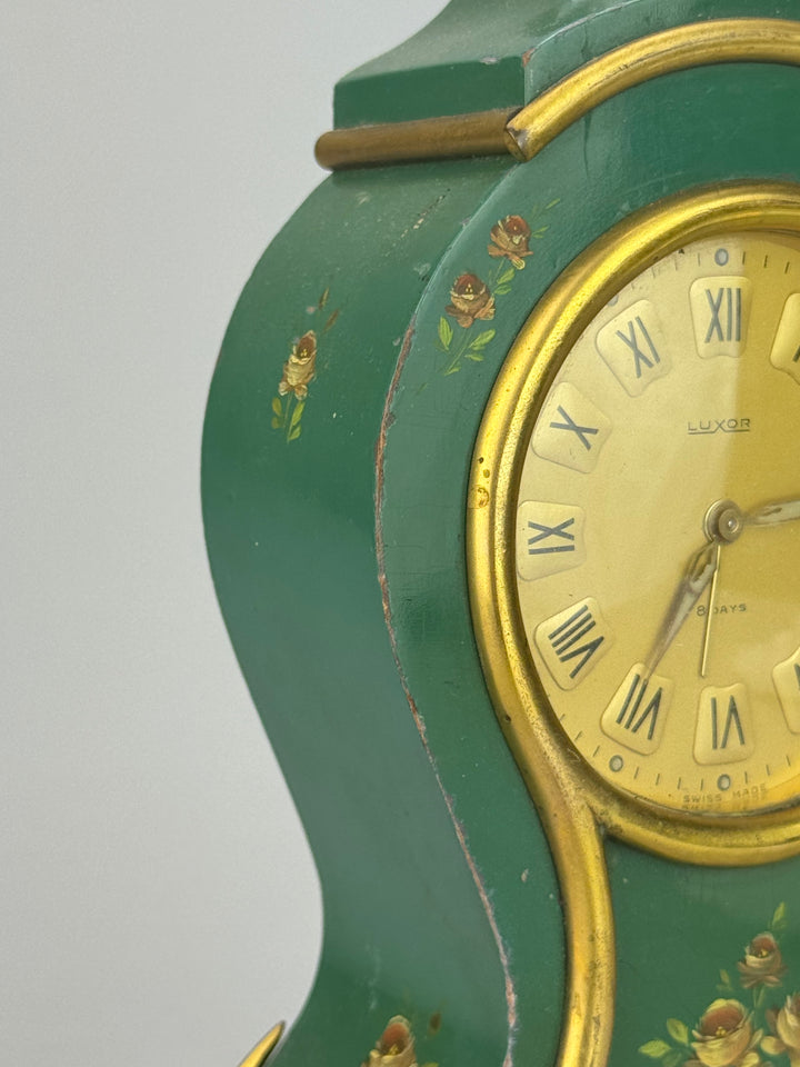Orologio da Tavolo Luxor Swiss Made Verde e Oro Stile Rococò Vintage