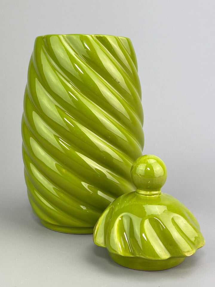 Barattolo vintage in ceramica verde a spirale