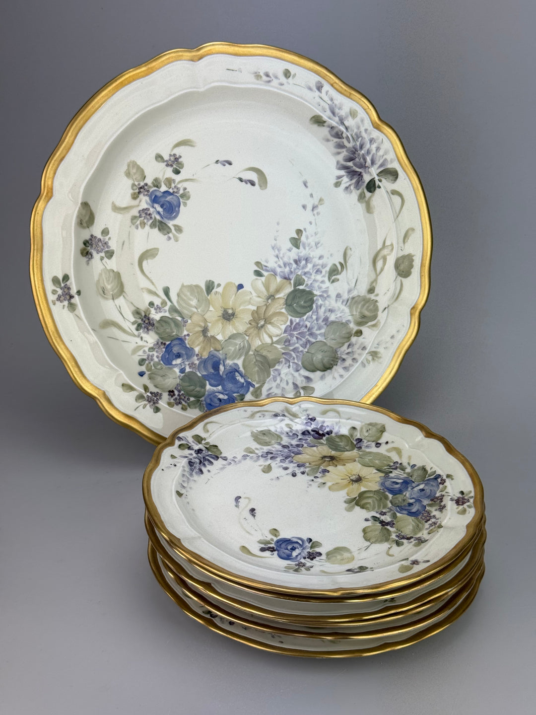 Servizio da dolce 6 persone Limoges B&C France decoro floreale dipinto a mano