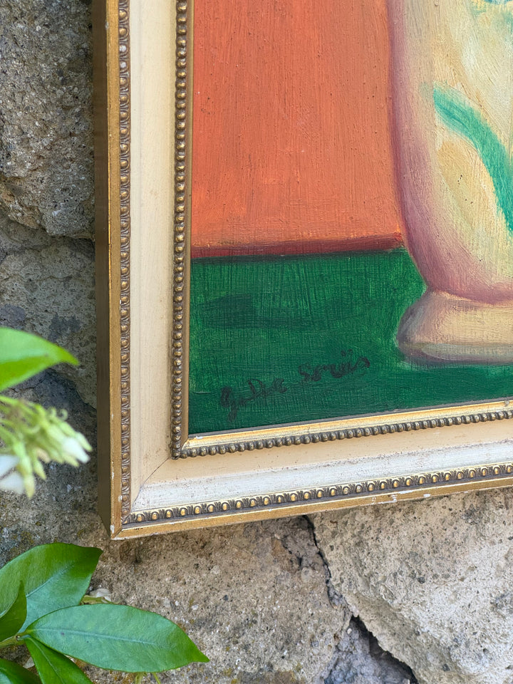 Quadro Olio su Tavola "Bouquet di Fiori" con cornice dorata