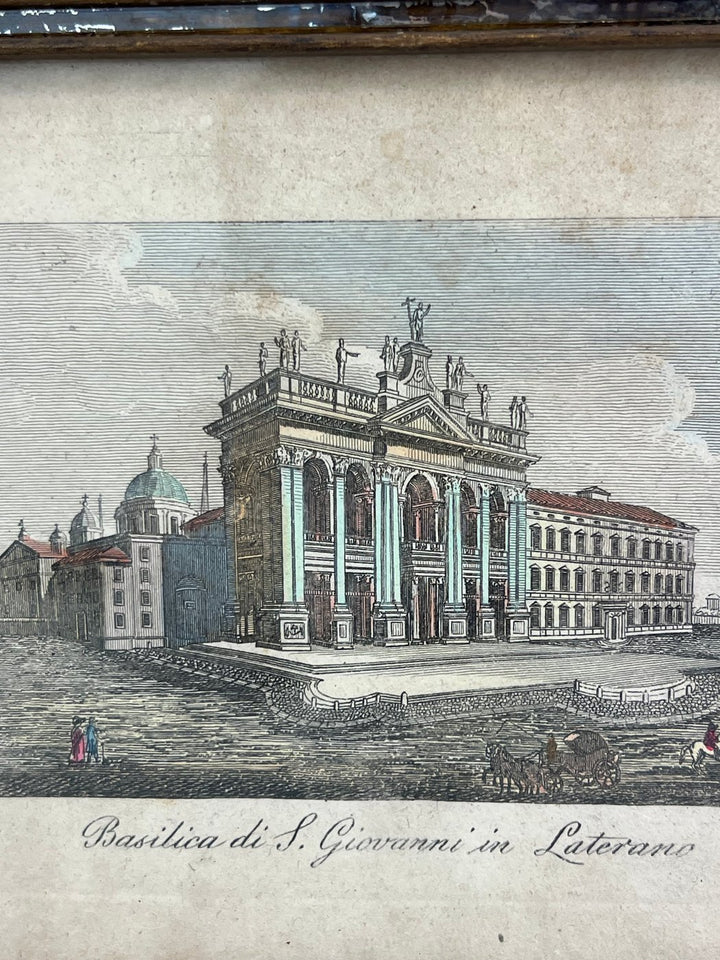 Set di 4 incisioni Roma antica colorate a mano XIX secolo