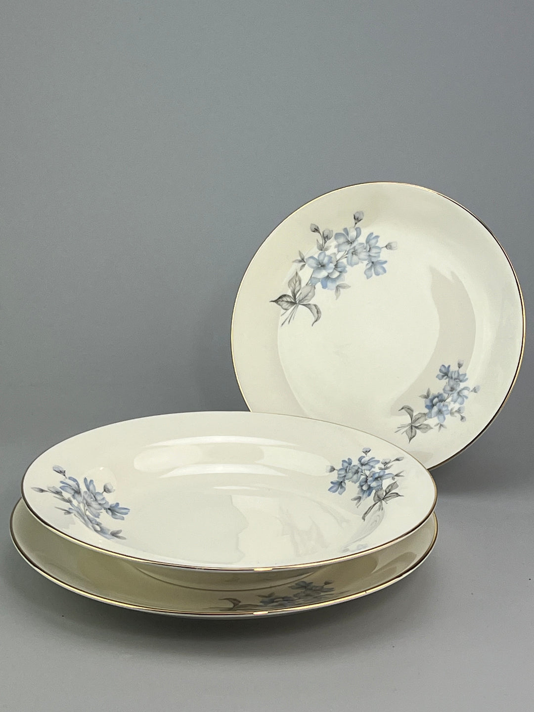Servizio di piatti 12 persone vintage Dilhand Fabrik fiori celesti e bordo dorato