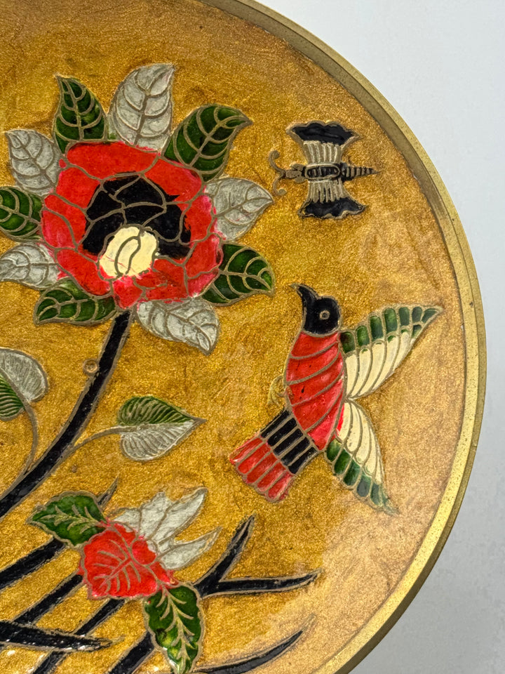 Piatto Cloisonné decorativo con fiori e uccelli