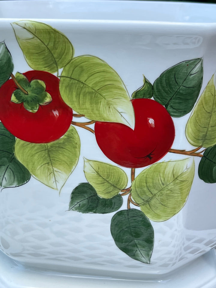 Cachepot in ceramica d’Este decoro con pomodori, anni ’80