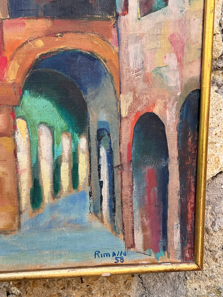 Quadro olio su tela Renato Rimassa, Fuga d’Archi (1958)