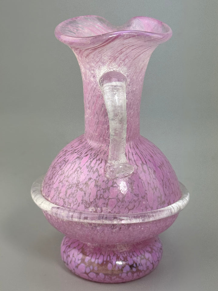 Vasetto in vetro di Murano rosa con manico vintage