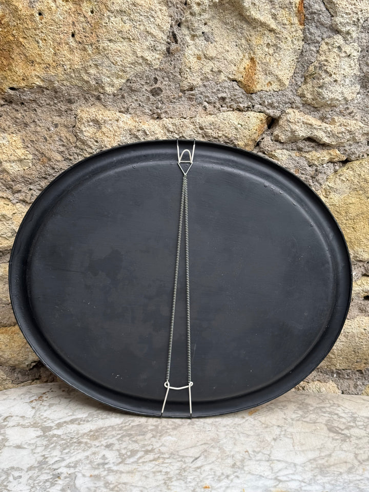 Set Vassoi vintage in metallo nero dipinti a mano con decorazioni floreali stile russo