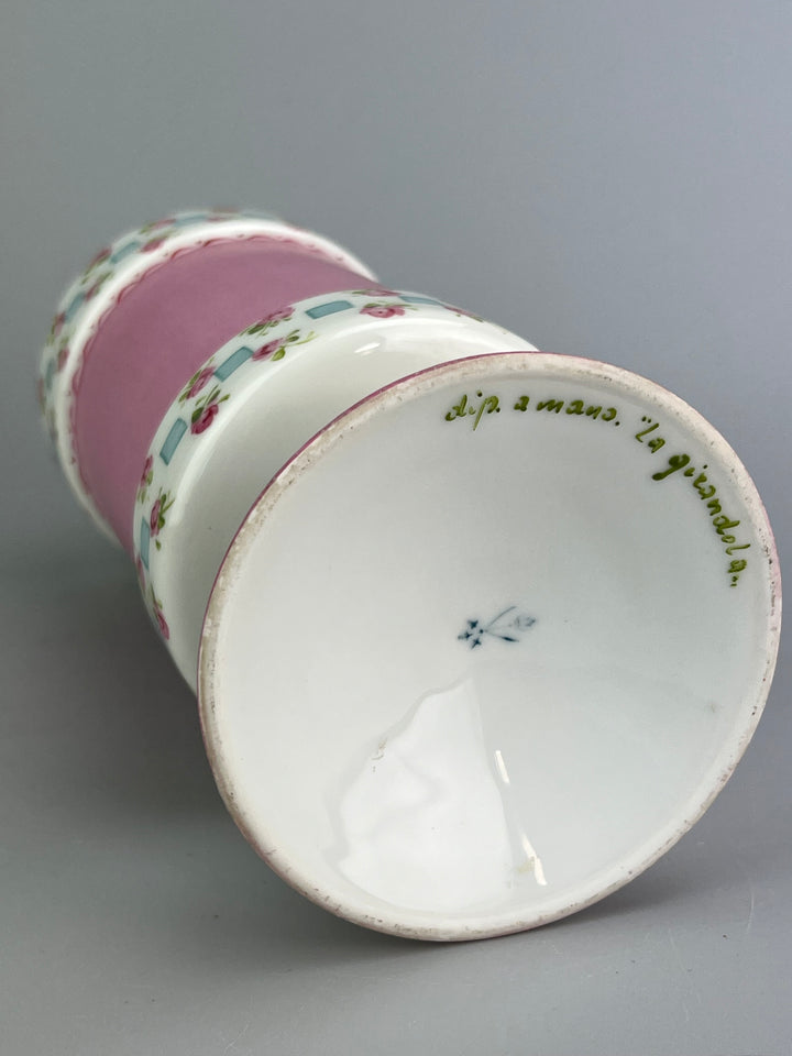 Vaso in porcellana dipinto a mano con decoro floreale rosa vintage