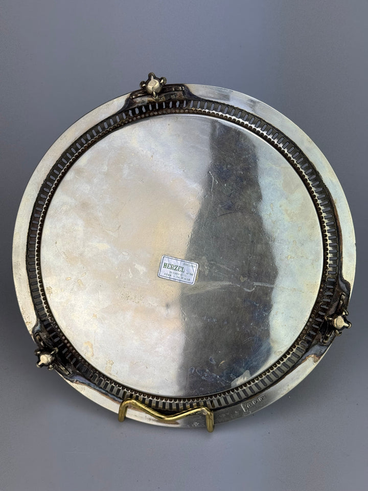 Vassoio con piedini vintage in silverplate Atkin Brothers primi ‘900