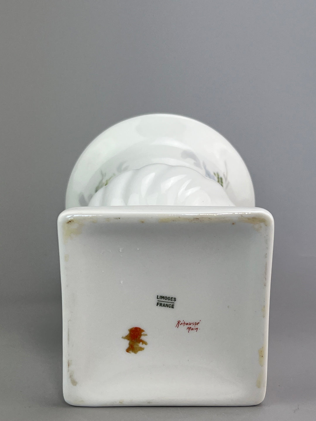 Vaso in porcellana Limoges France con decoro floreale rosa e blu