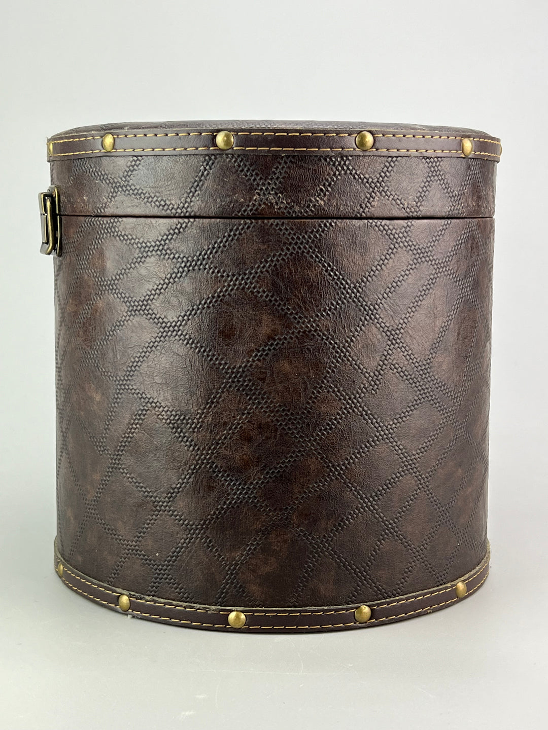 Cappelliera tonda vintage in similpelle marrone