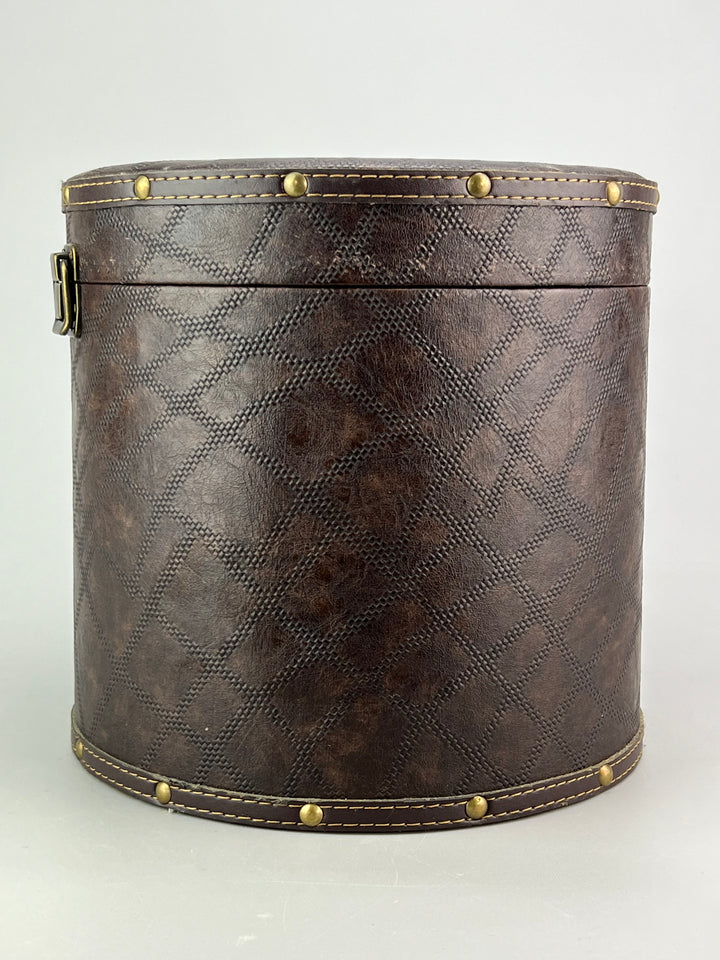 Cappelliera tonda vintage in similpelle marrone
