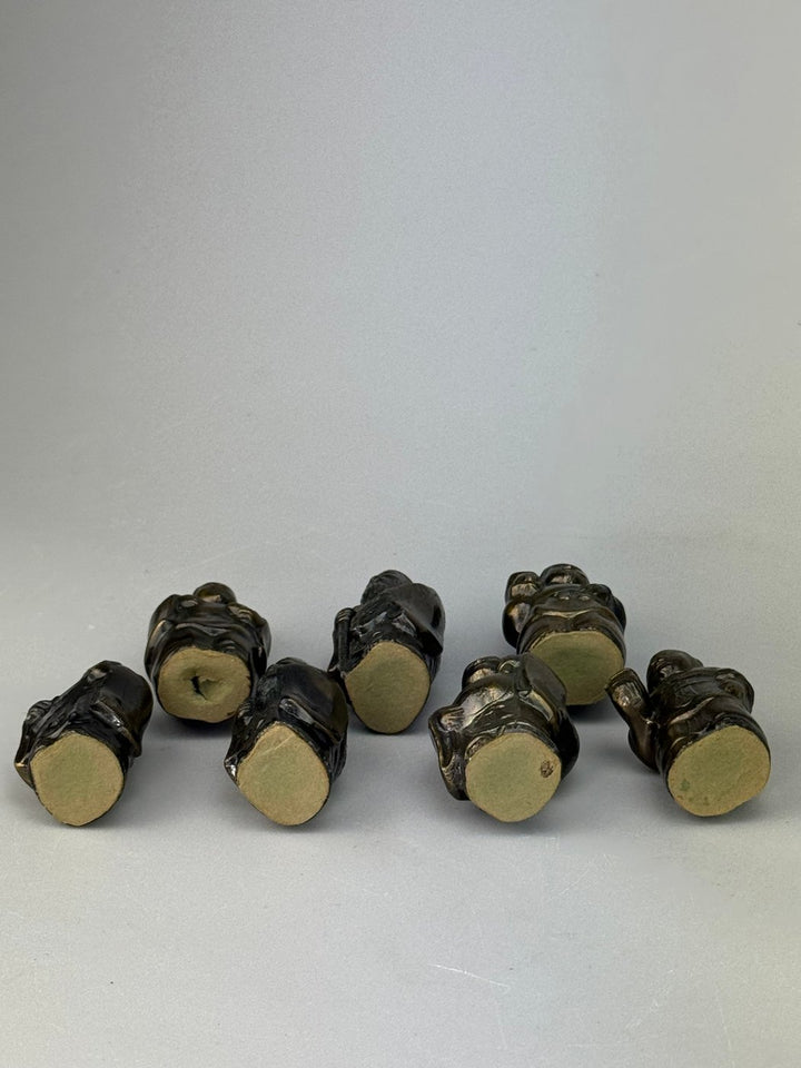 Set di 7 Shichi Fukujin in bronzo Divinità della Fortuna Giapponesi XX secolo