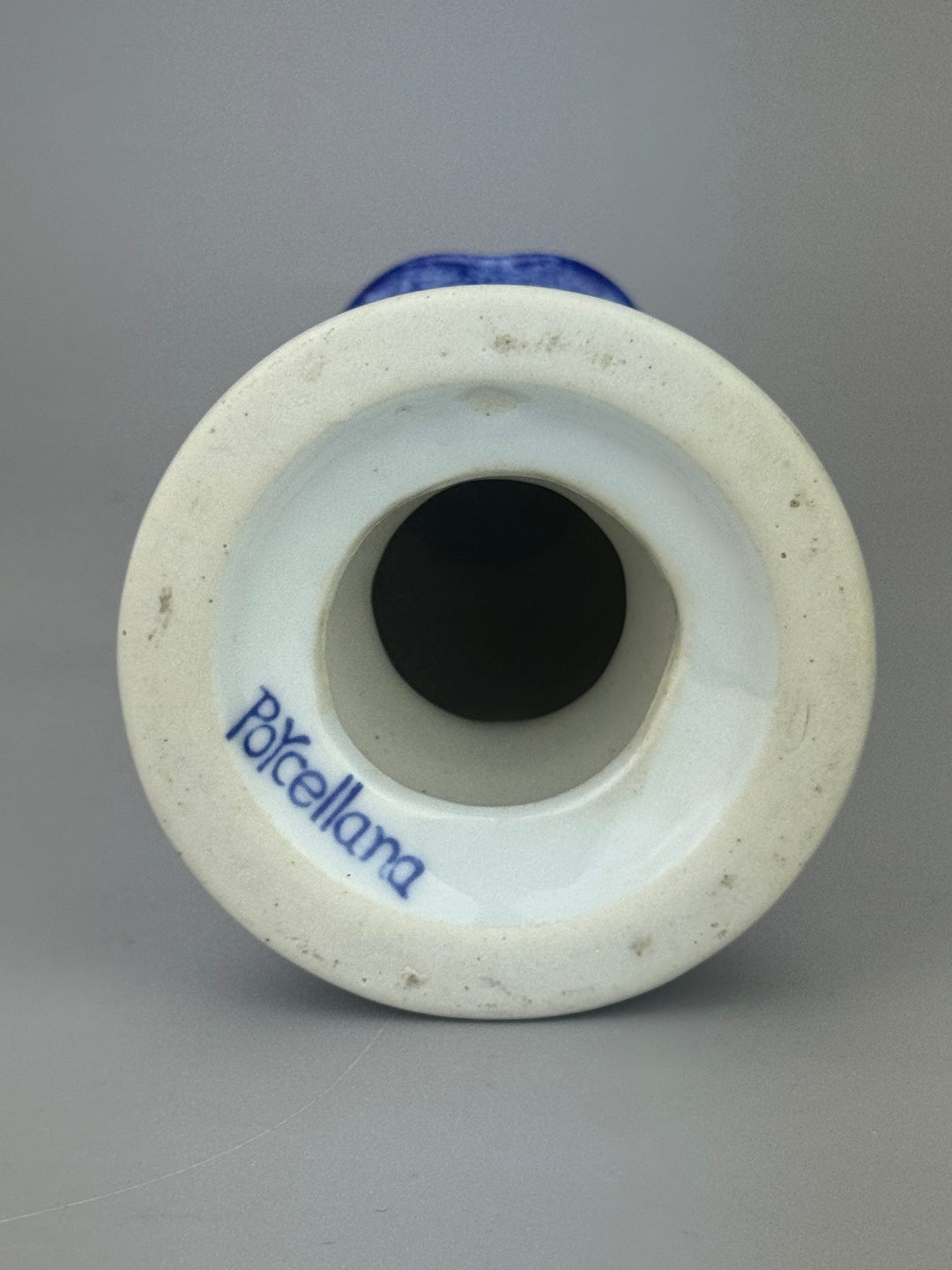 Coppia Portacandele in porcellana bianca e blu decoro floreale stile orientale