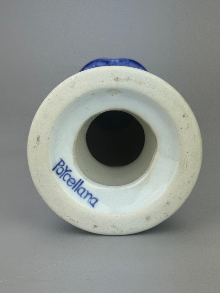 Coppia Portacandele in porcellana bianca e blu decoro floreale stile orientale