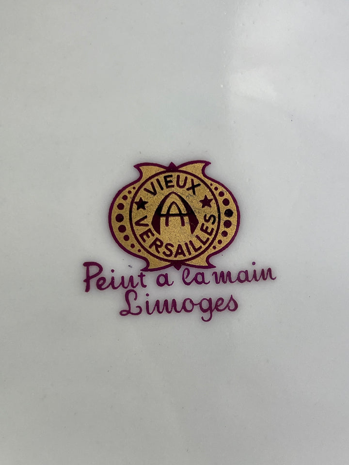 Svuotatasche in porcellana Limoges decoro fogliaceo dorato e bordeaux