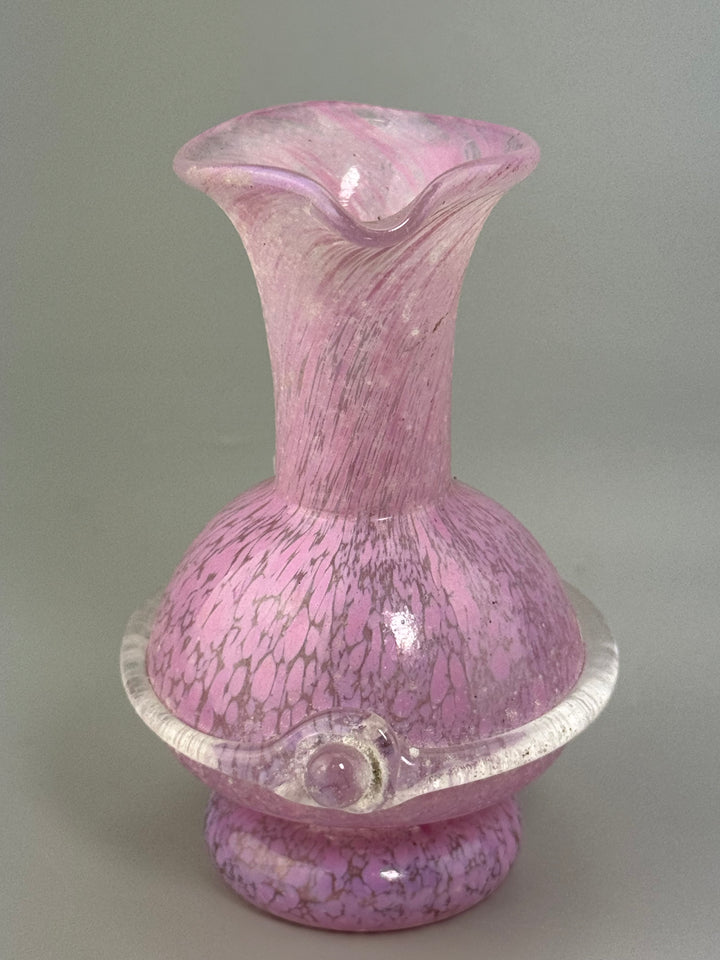 Vasetto in vetro di Murano rosa con manico vintage