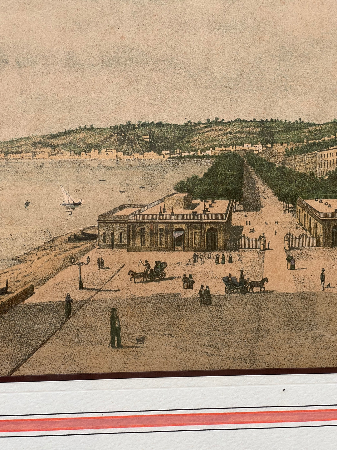 Cromolitografia Antica Napoli Villa Nazionale Zampella con cornice