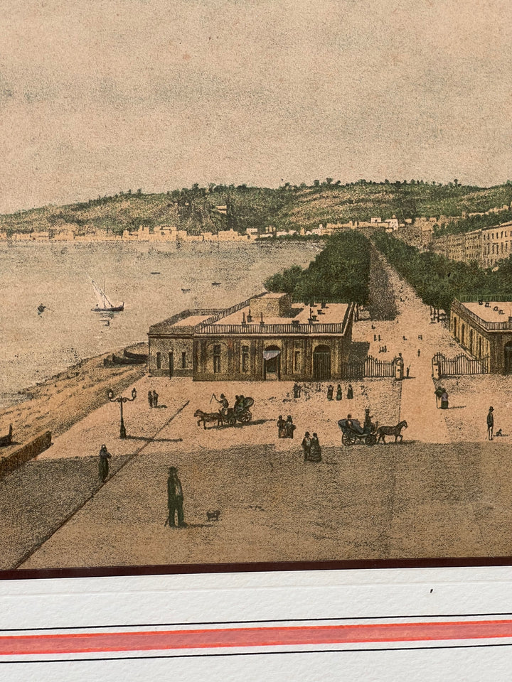 Cromolitografia Antica Napoli Villa Nazionale Zampella con cornice