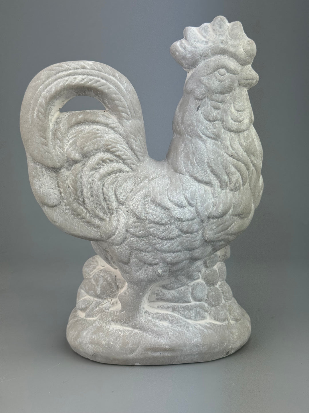 Statua Gallo vintage in gesso decorazione rustica country chic