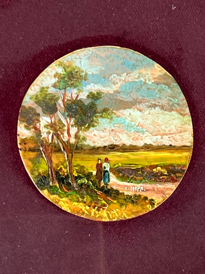 Quadro olio su rame paesaggio con figure