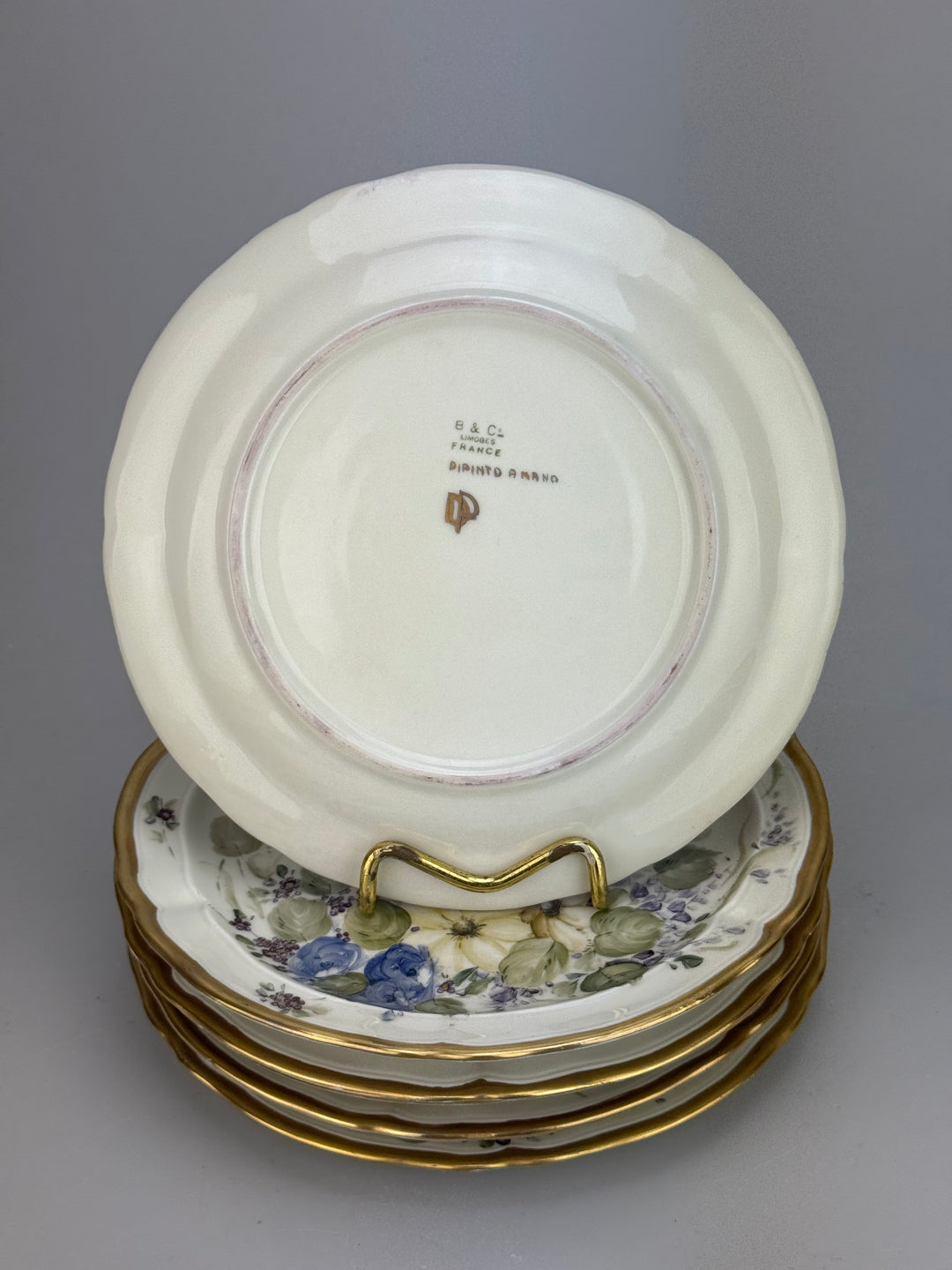 Servizio da dolce 6 persone Limoges B&C France decoro floreale dipinto a mano