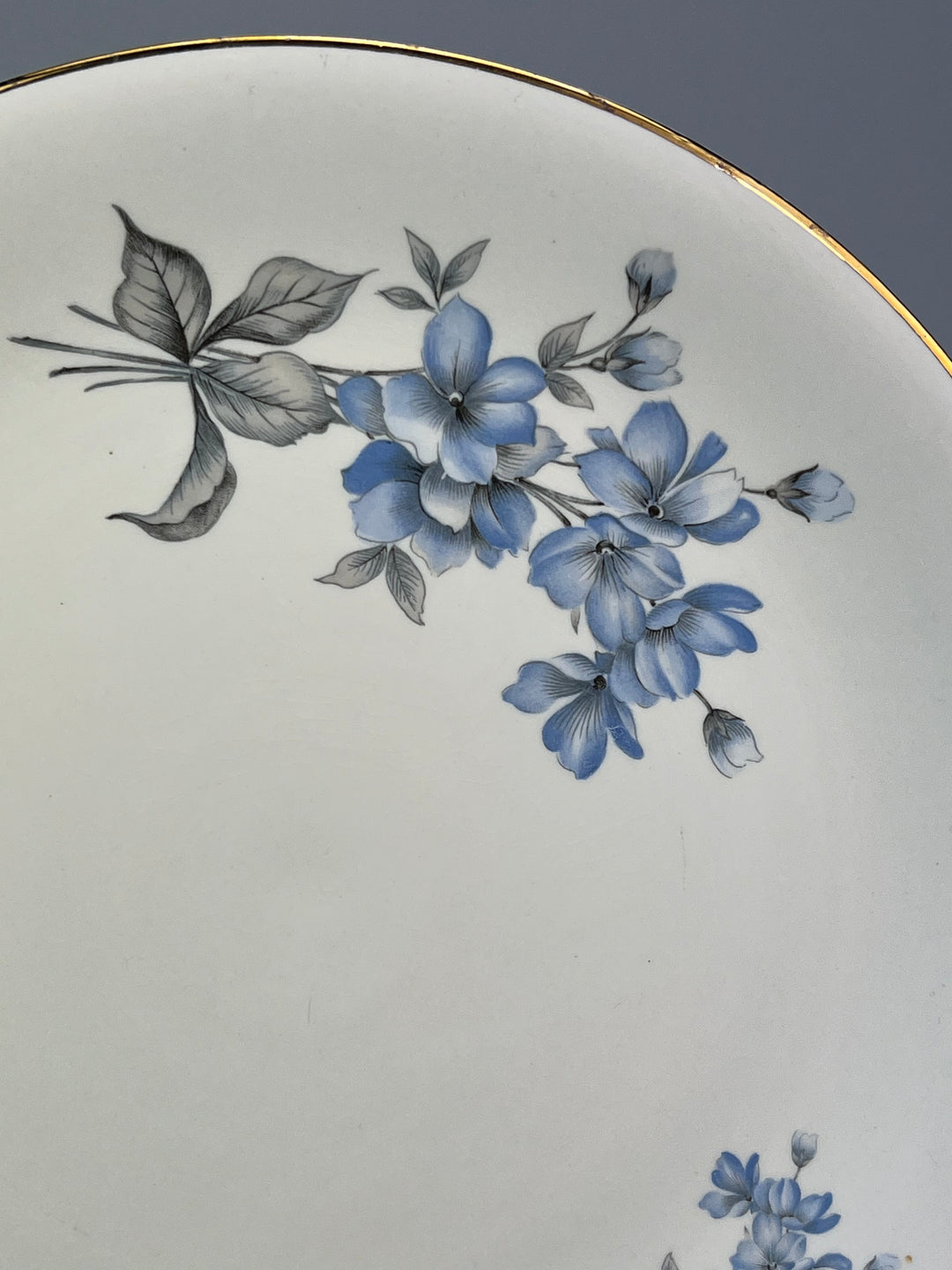 Servizio di piatti 12 persone vintage Dilhand Fabrik fiori celesti e bordo dorato