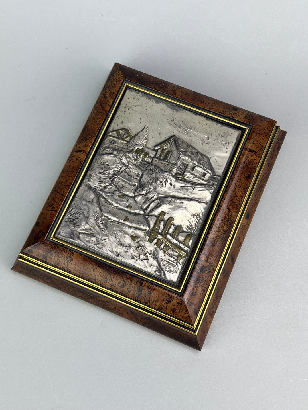 Scatola in legno radica con pannello in argento 999 e foglia oro EUROESSE