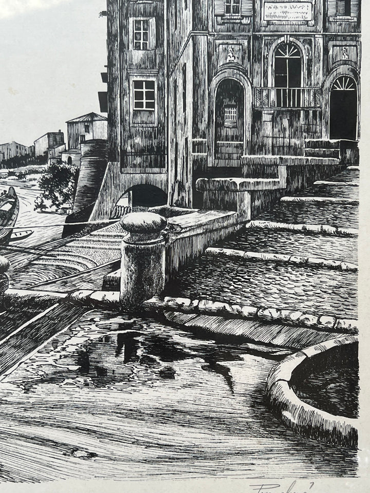 Stampa d’Arte – Prova d’Autore Firmata, Scena Portuale con Vele