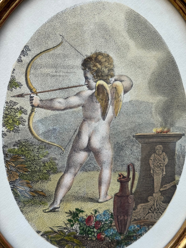 Stampe con Putti in Cornici Ovali Dorate Scene Allegoriche Classiche