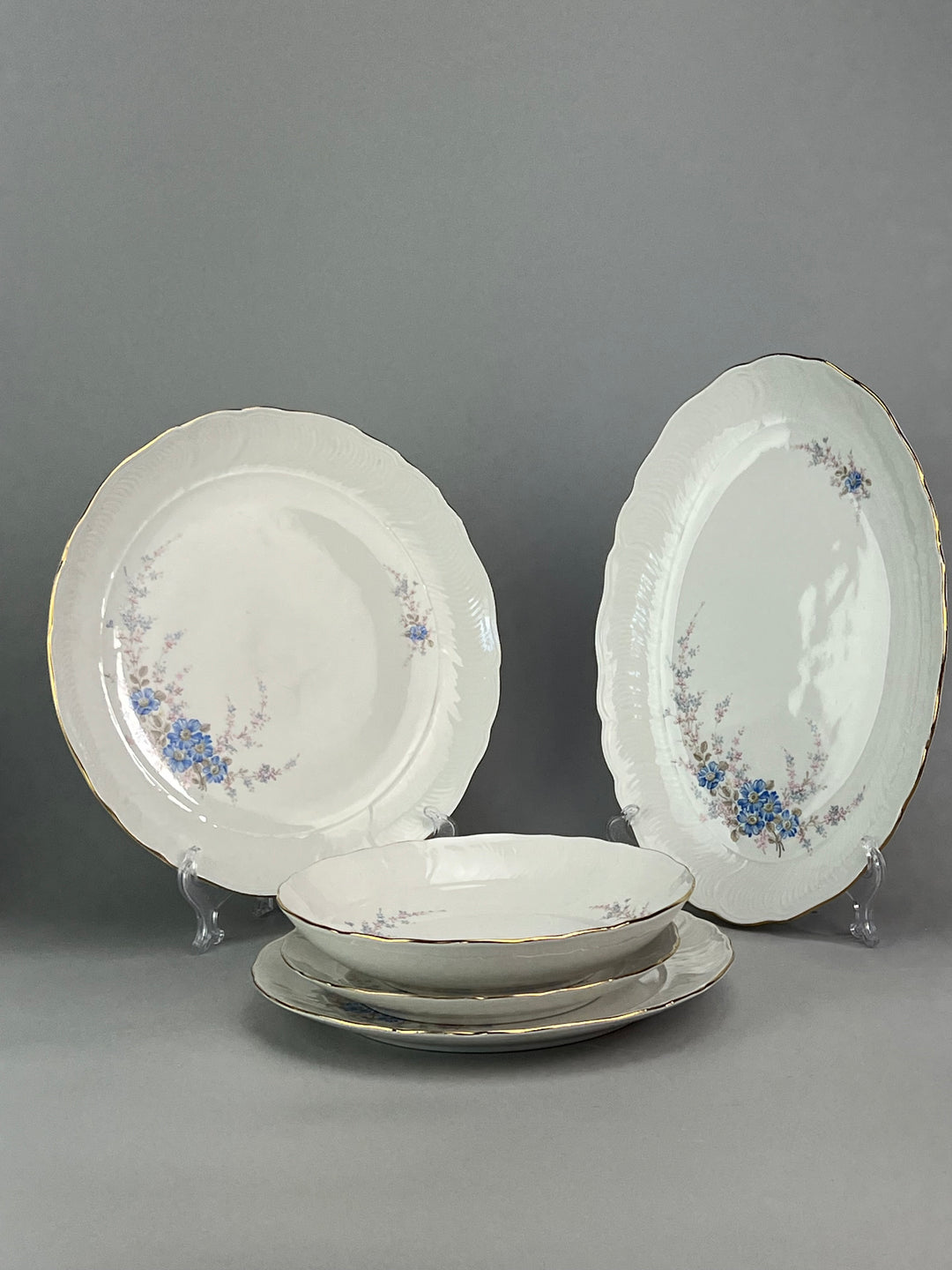 Servizio da tavola per 10 persone Royal Tognana decoro floreale blu e profili oro