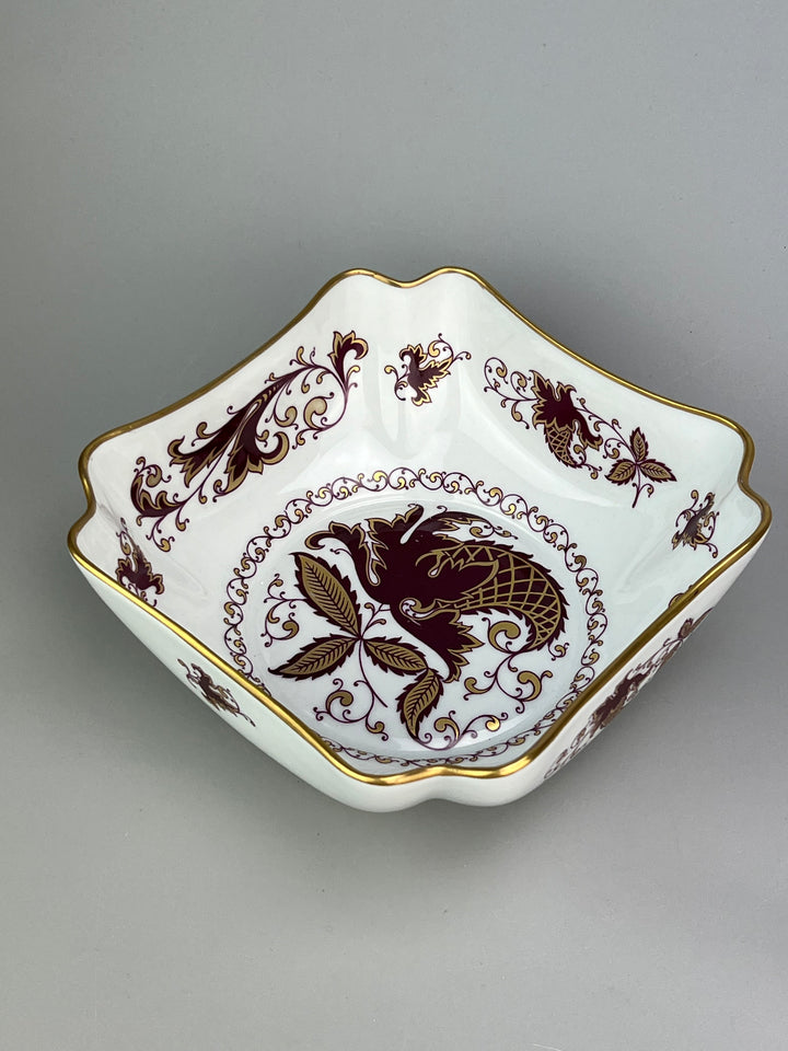 Svuotatasche in porcellana Limoges decoro fogliaceo dorato e bordeaux