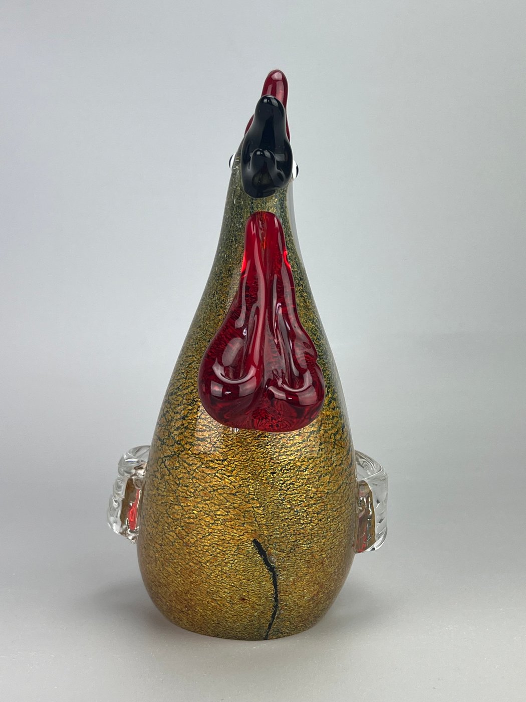 Scultura Gallo in vetro soffiato con foglia d’oro