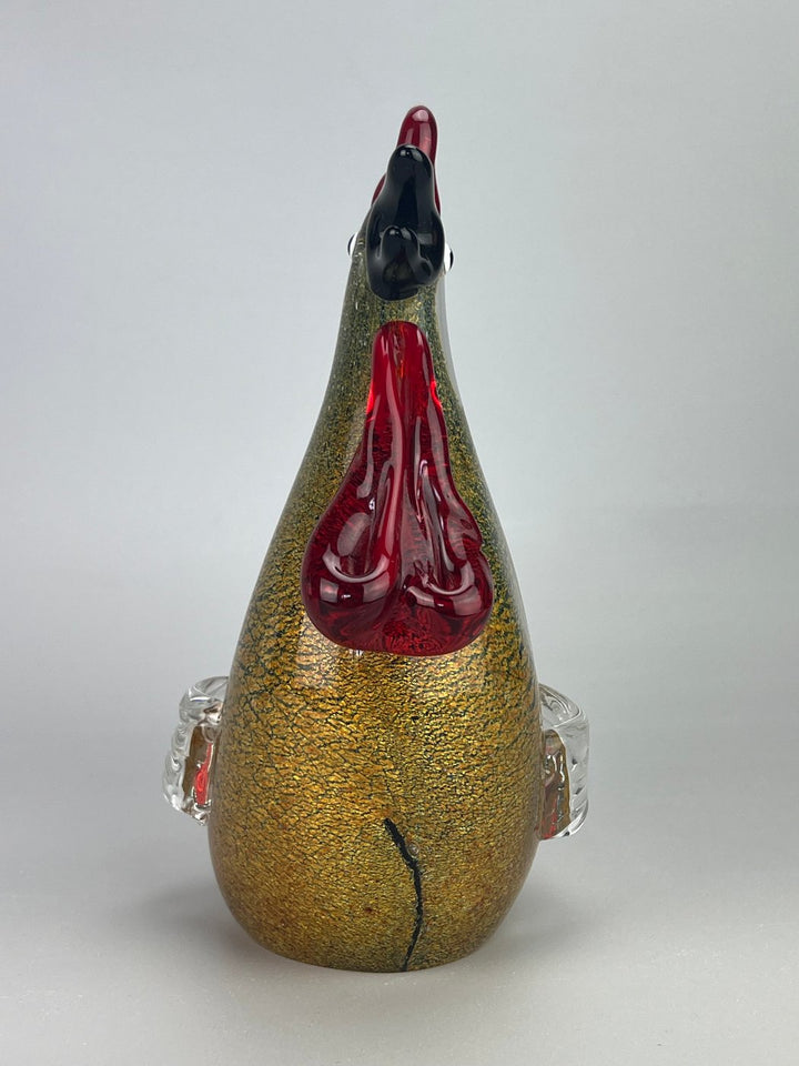 Scultura Gallo in vetro soffiato con foglia d’oro