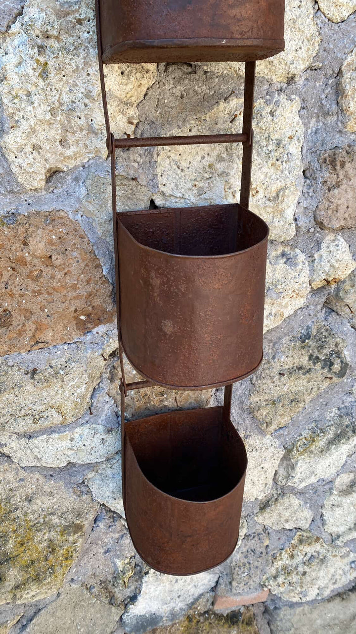 Portavasi da parete in ferro con 3 Contenitori in stile rustico