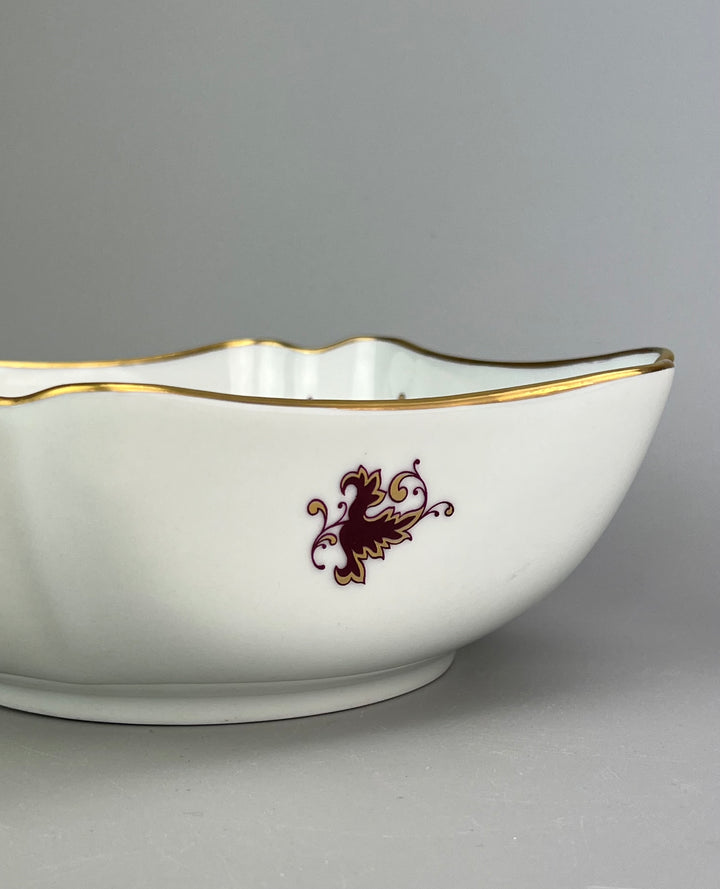 Svuotatasche in porcellana Limoges decoro fogliaceo dorato e bordeaux