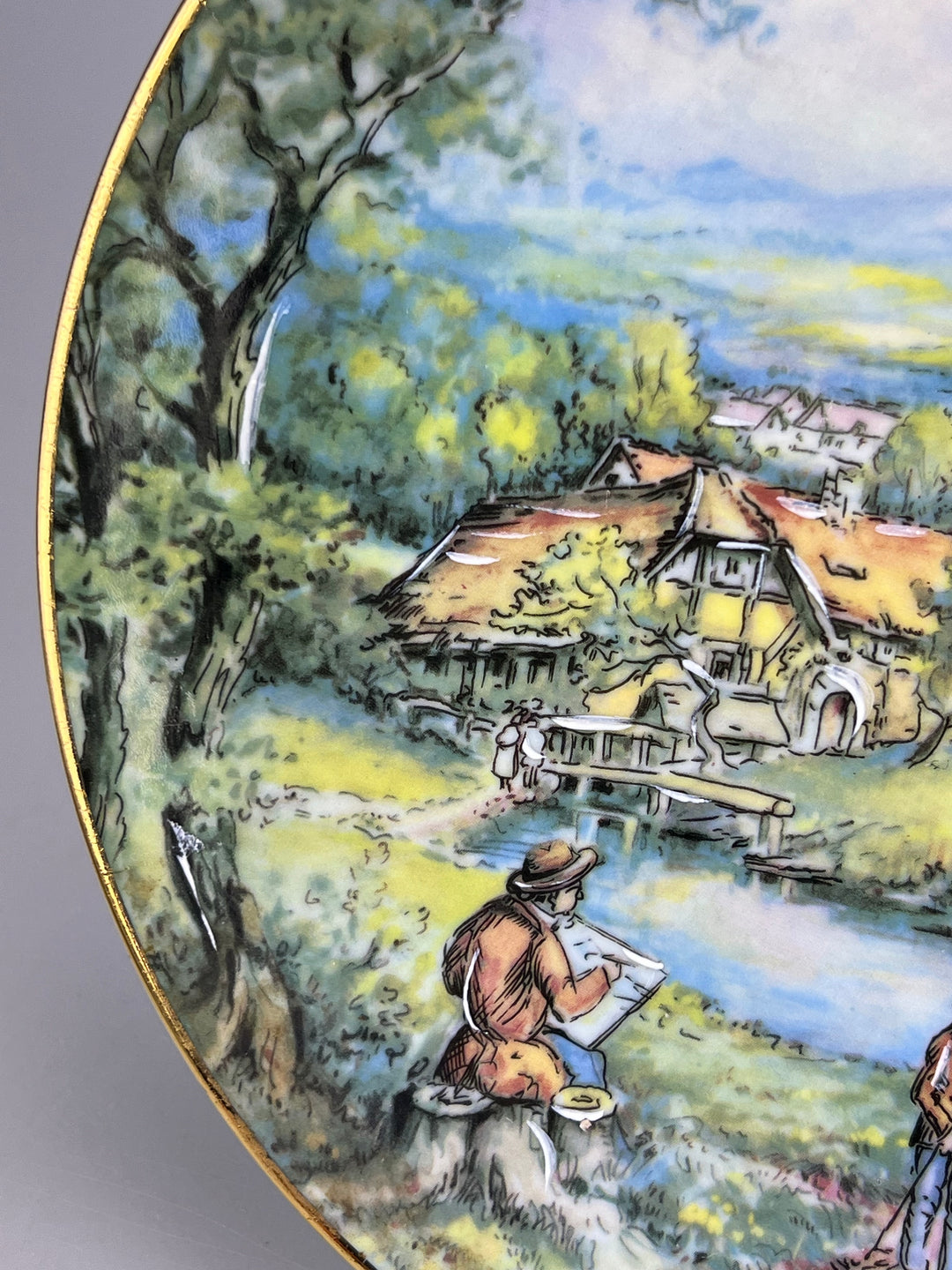 Piatto decorativo in porcellana di Limoges con scena di campagna